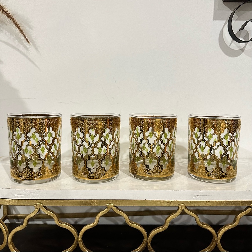 Vintage Set Of 4 Alberto Culver Valencia 22 Kt Gold Double Old Fashioned